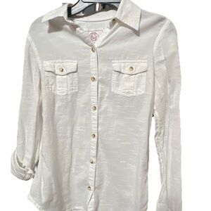 SO Women's Long Sleeve White Button-Up Top